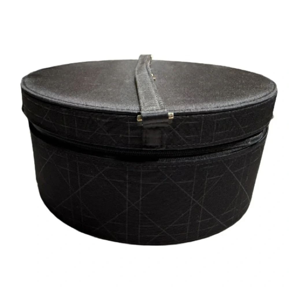 DIOR | Parfums VTG Black Round Travel Makeup Vanity Jewelry Box Case Vacation